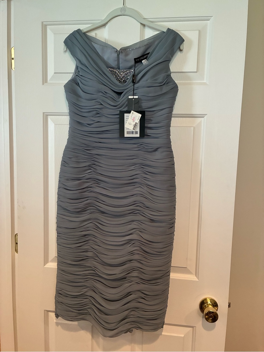 VM dusty, Grey-blue Draped chiffon Dress with Tag Detail